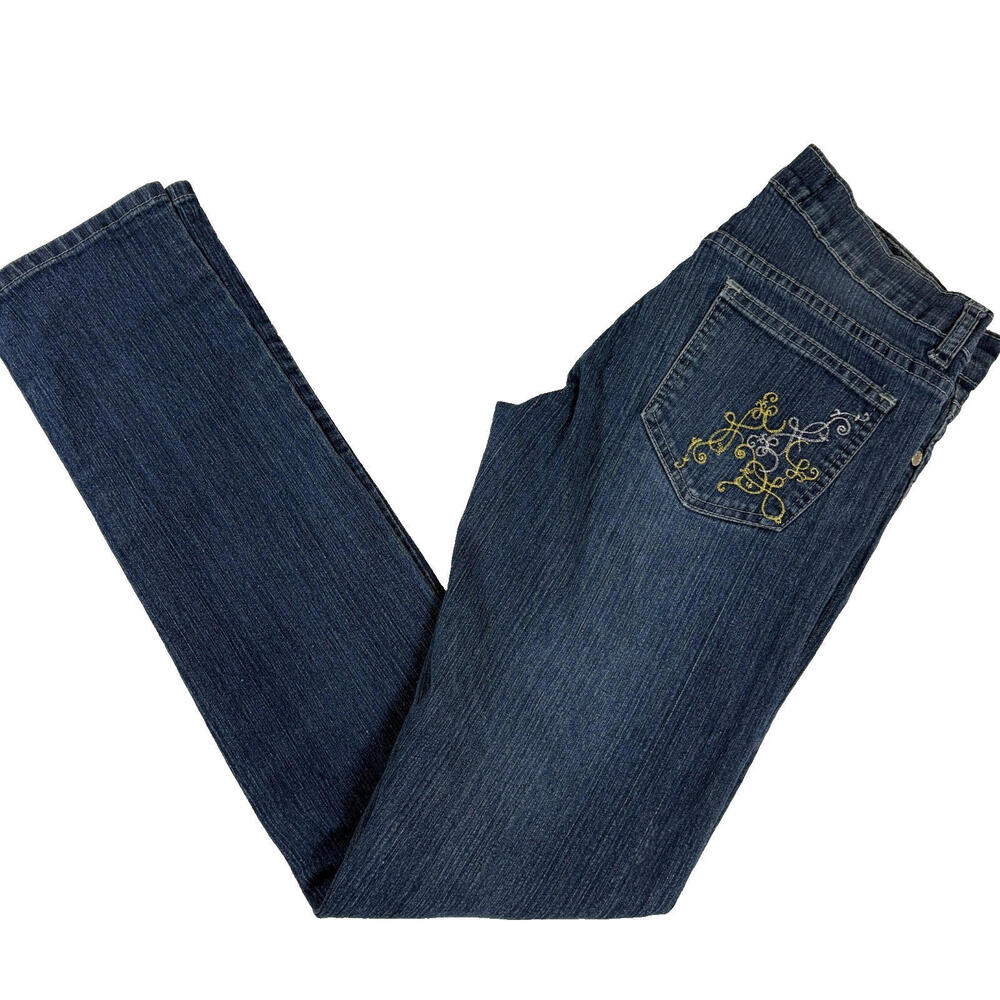 Aviva Womens Jeans Size 5 Blue Denim Y2K Bootcut Vintage 90s Embroidered Pockets